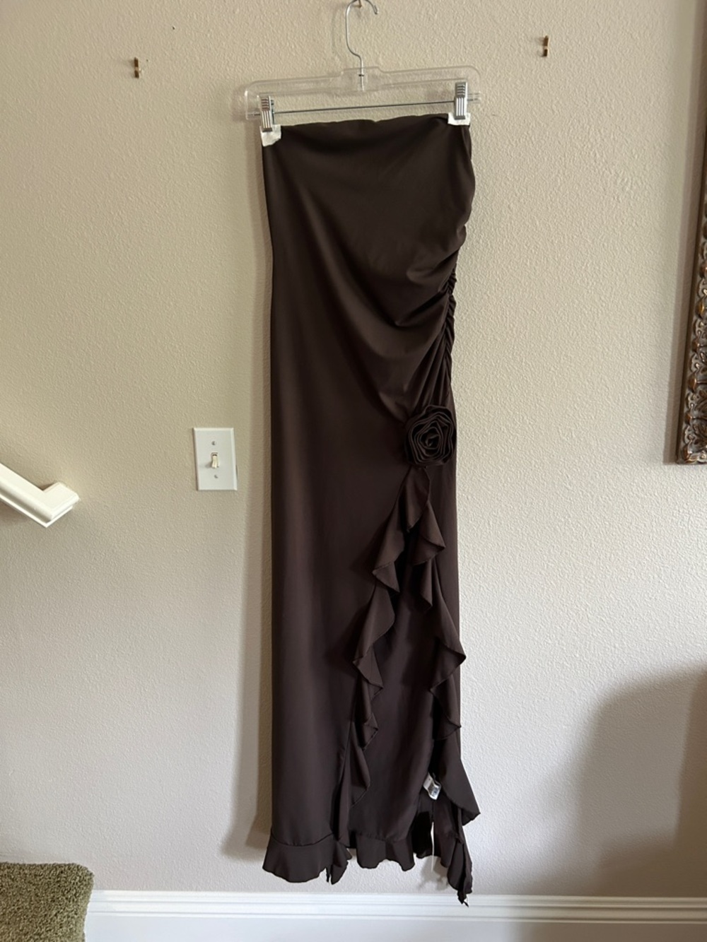SHEIN Dark Brown Ruffle Maxi Dress